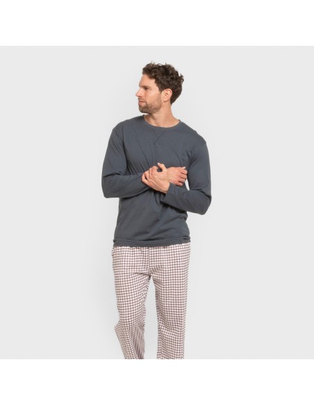Pijama largo algodón hombre Cuadro Michael azul Pijama largo algodón hombre Cuadro Michael azul