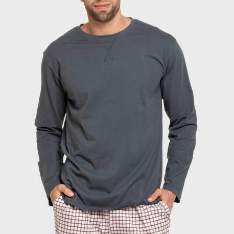 Pijama largo algodón hombre Cuadro Michael azul
