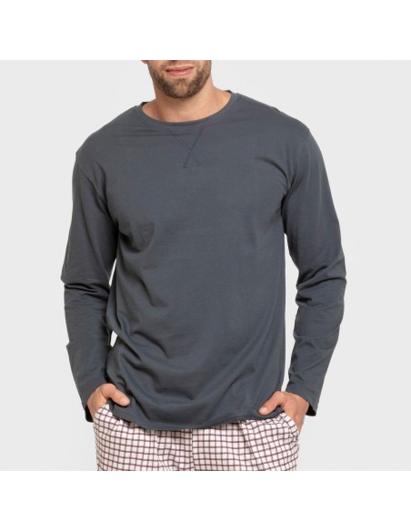 Pijama largo algodón hombre Cuadro Michael azul Pijama largo algodón hombre Cuadro Michael azul