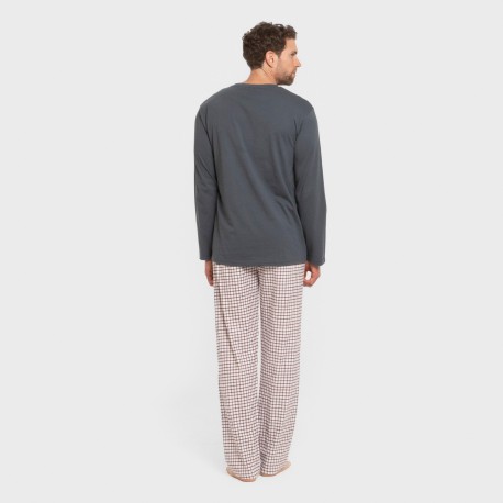 Pijama largo algodón hombre Cuadro Michael azul