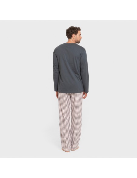 Pijama largo algodón hombre Cuadro Michael azul Pijama largo algodón hombre Cuadro Michael azul