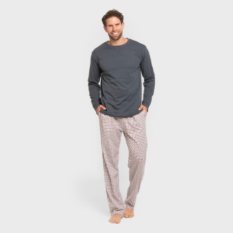 Pijama largo algodón hombre Cuadro Michael azul