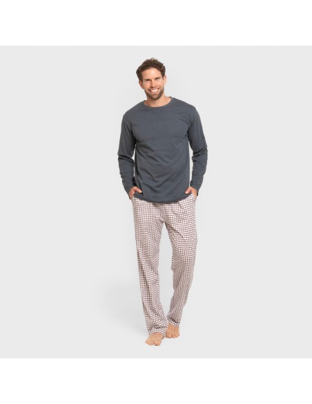 Pijama largo algodón hombre Cuadro Michael azul Pijama largo algodón hombre Cuadro Michael azul
