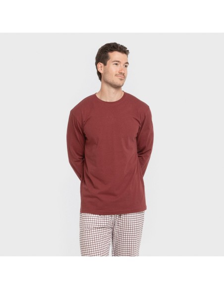 Pijama largo algodón hombre Cuadro Michael burdeos