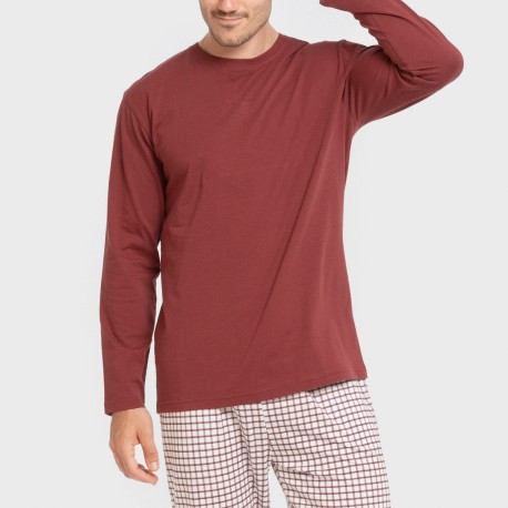 Pijama largo algodón hombre Cuadro Michael burdeos