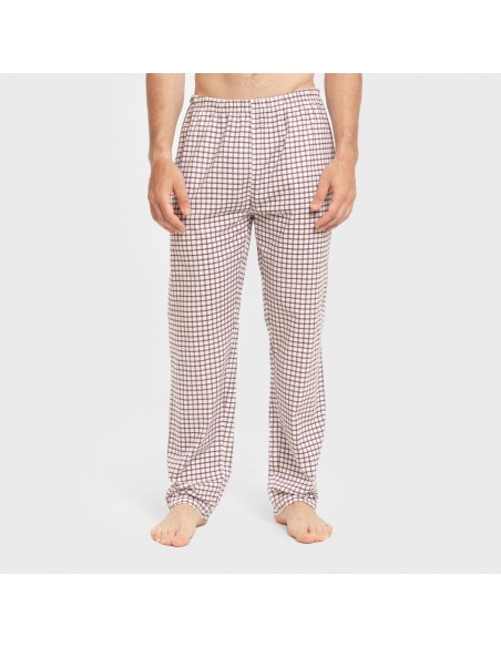 Pijama largo algodón hombre Cuadro Michael burdeos