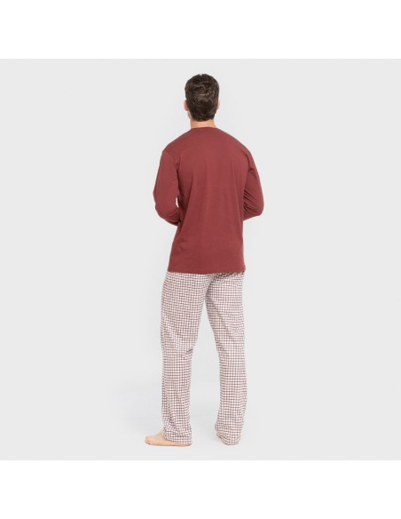 Pijama largo algodón hombre Cuadro Michael burdeos