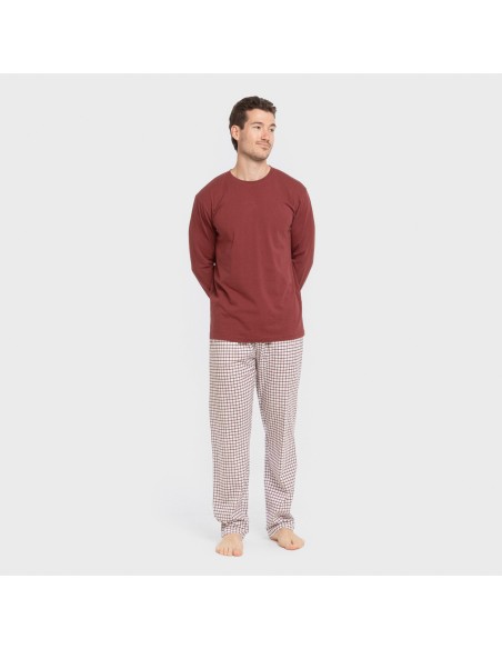 Pijama largo algodón hombre Cuadro Michael burdeos