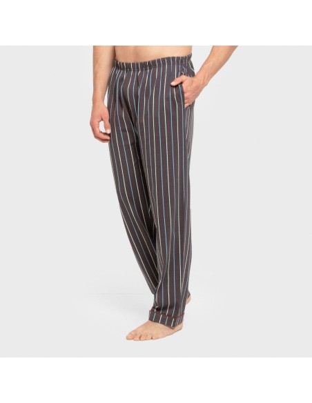 Pijama largo camisero algodón hombre Raya San Luis azul