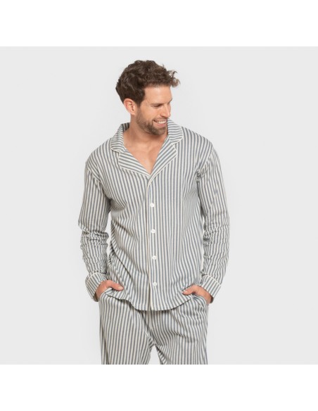 Pijama largo camisero algodón hombre Raya Ceballos indigo