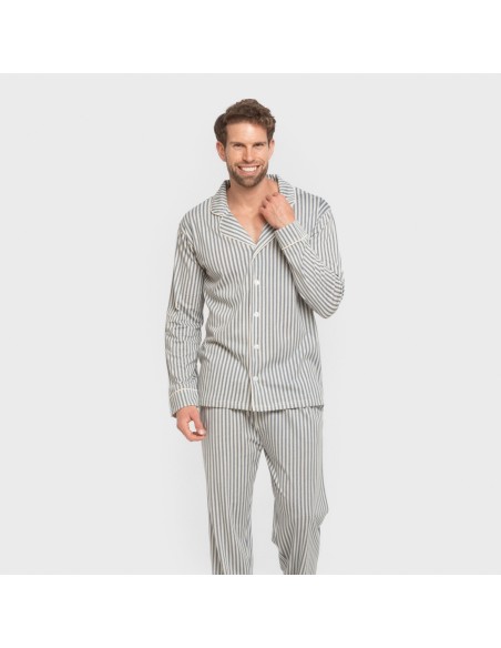 Pijama largo camisero algodón hombre Raya Ceballos indigo