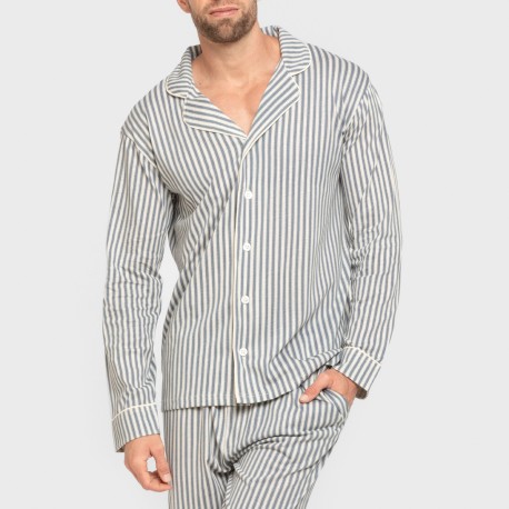 Pijama largo camisero algodón hombre Raya Ceballos indigo