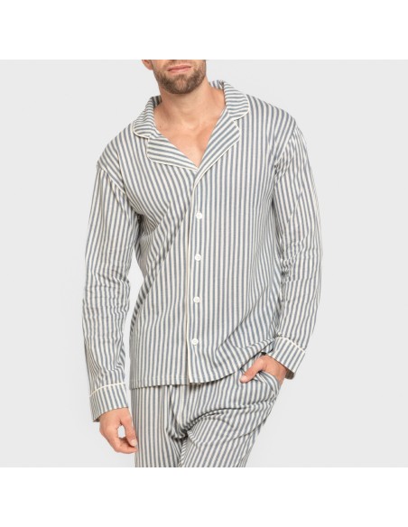 Pijama largo camisero algodón hombre Raya Ceballos indigo