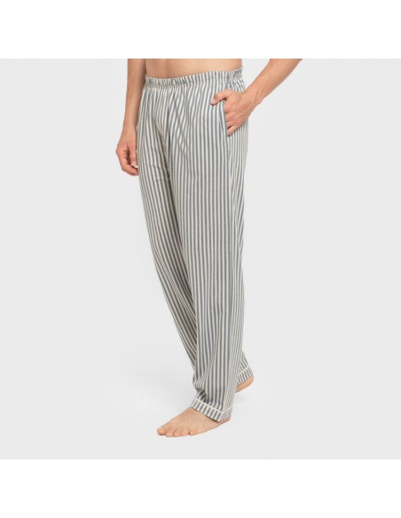 Pijama largo camisero algodón hombre Raya Ceballos indigo