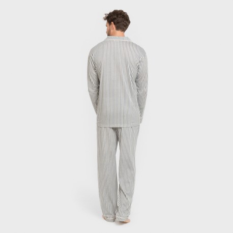 Pijama largo camisero algodón hombre Raya Ceballos indigo