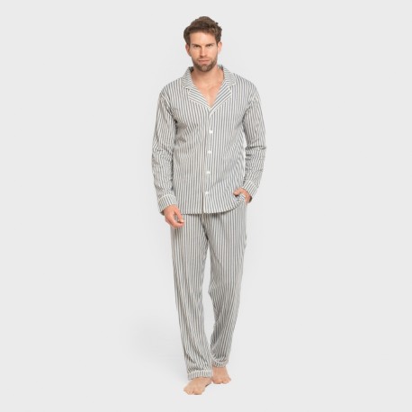 Pijama largo camisero algodón hombre Raya Ceballos indigo