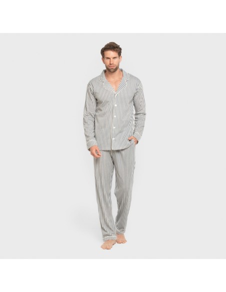 Pijama largo camisero algodón hombre Raya Ceballos indigo