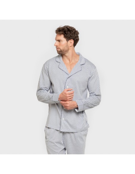Pijama largo camisero algodón hombre Harry celeste