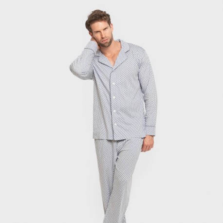 Pijama largo camisero algodón hombre Harry celeste