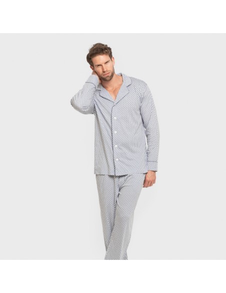 Pijama largo camisero algodón hombre Harry celeste