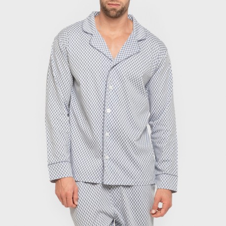 Pijama largo camisero algodón hombre Harry celeste