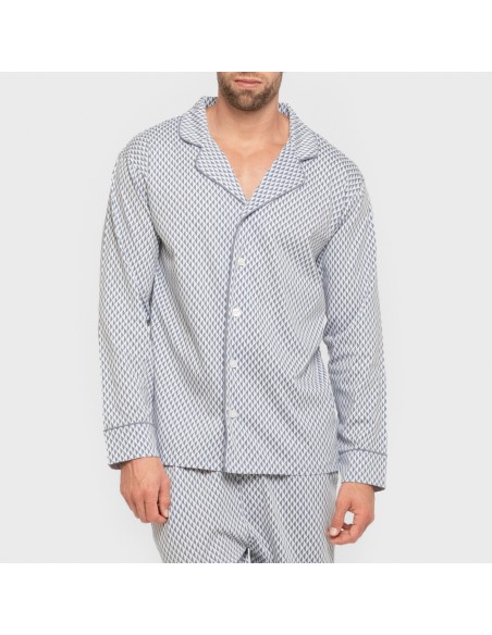 Pijama largo camisero algodón hombre Harry celeste