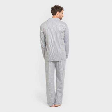 Pijama largo camisero algodón hombre Harry celeste