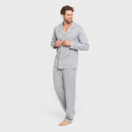 Pijama largo camisero algodón hombre Harry celeste