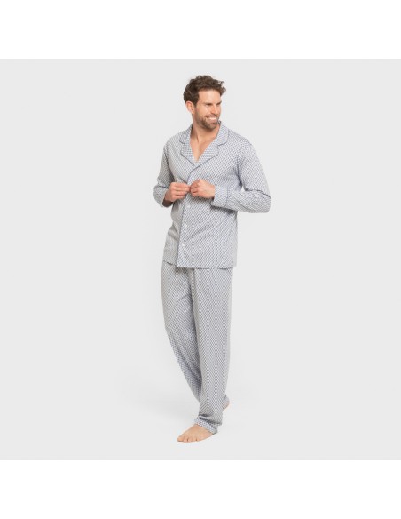 Pijama largo camisero algodón hombre Harry celeste