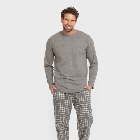 Pijama hombre franela Cuadro Roberto gris