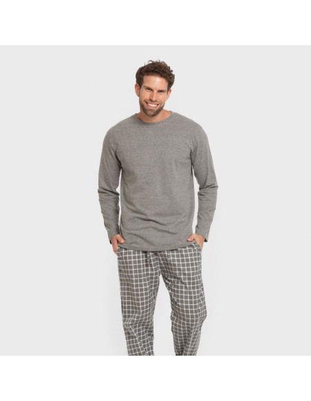 Pijama hombre franela Cuadro Roberto gris