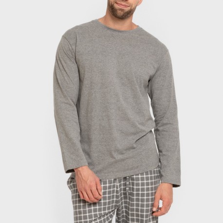 Pijama hombre franela Cuadro Roberto gris