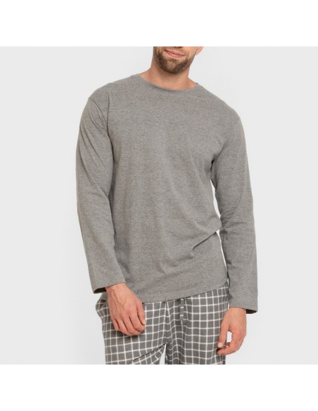 Pijama hombre franela Cuadro Roberto gris
