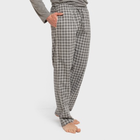 Pijama hombre franela Cuadro Roberto gris