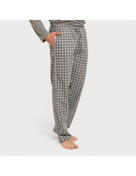 Pijama hombre franela Cuadro Roberto gris