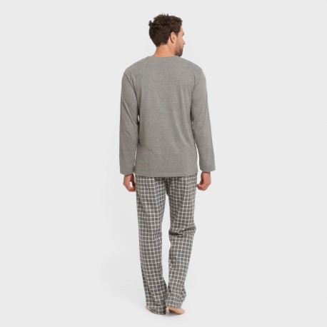 Pijama hombre franela Cuadro Roberto gris