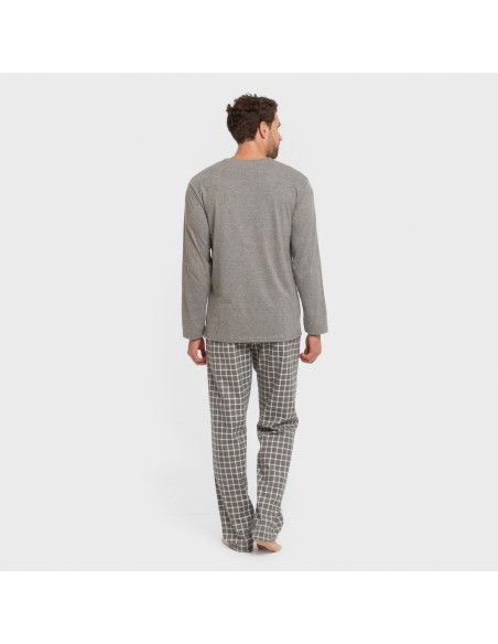 Pijama hombre franela Cuadro Roberto gris
