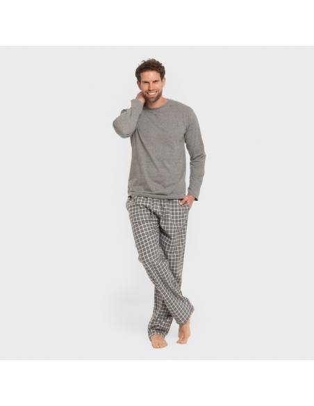 Pijama hombre franela Cuadro Roberto gris