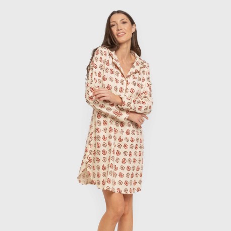 Camisón manga larga camisero algodón Brianda teja