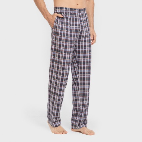 Pijama largo algodón hombre Cuadro Edison burdeos