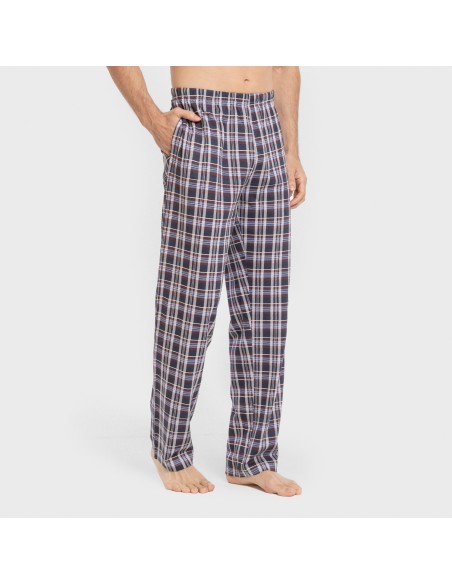 Pijama largo algodón hombre Cuadro Edison burdeos