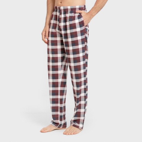 Pijama largo algodón hombre Cuadro Ferni burdeos