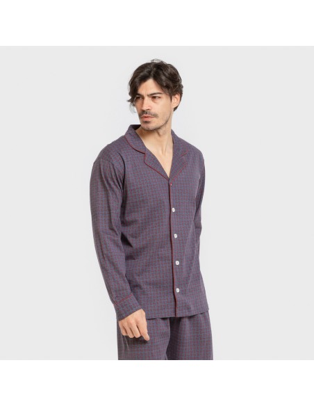 Pijama largo camisero algodón hombre Conde azul