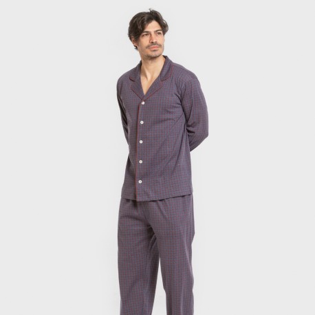 Pijama largo camisero algodón hombre Conde azul