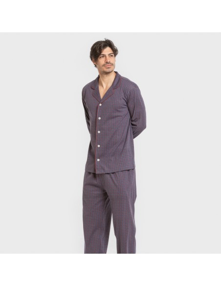 Pijama largo camisero algodón hombre Conde azul