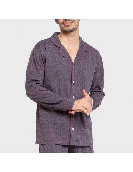 Pijama largo camisero algodón hombre Conde azul