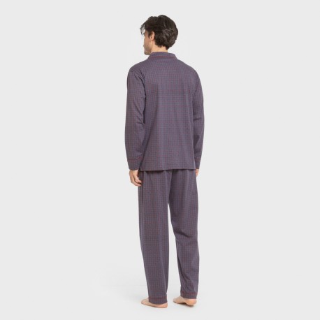 Pijama largo camisero algodón hombre Conde azul