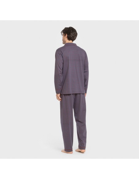 Pijama largo camisero algodón hombre Conde azul
