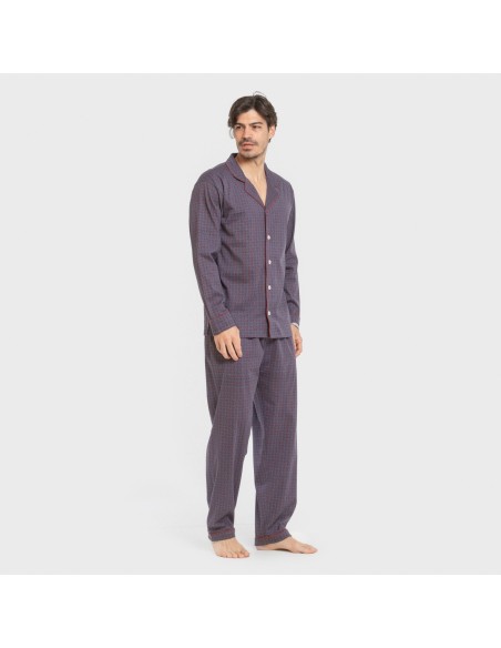 Pijama largo camisero algodón hombre Conde azul
