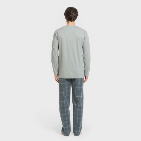 Pijama hombre franela Cuadro Andino verde azul claro